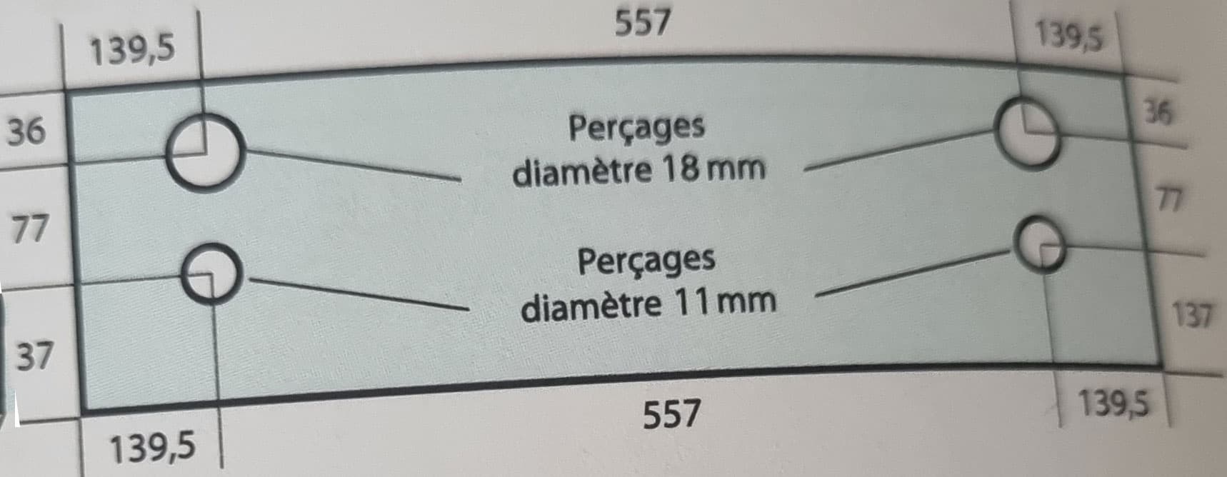 VITRE DE FOUR 4 PERCAGES 836X250 MM ADAPTABLE MAP